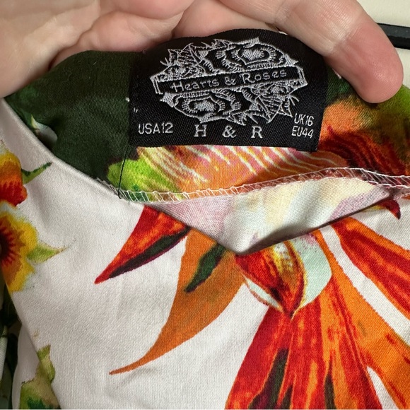 Hearts & Roses Princess Lilly Floral Rose Orange Green PinupRetro Swing Dress 12 - Picture 13 of 16